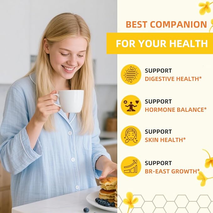 Bee Pollen 1000mg Sugar Free Gummies for Breast Growth, w/Fenugreek, Royal Jelly, Propolis, Organic Bee Pollen Supplement for Women, Rich in Vitamin E, Strengthen Immunity & Skin Care, 60 Counts