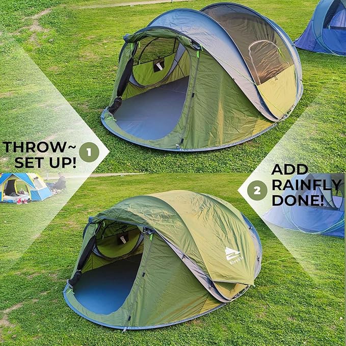 4/6 Person Easy Pop Up Tent, Waterproof, Automatic Setup,2 Doors-Instant Family Tents for Camping, Hiking & Traveling