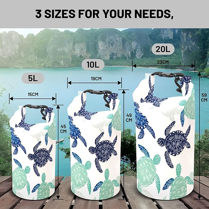 Waterproof Dry Bag,Roll Top Sea Turtle Small Waterproof Backpack 5L/10L/20L Floating and Lightweight Bags for Kayaking, Boating, Fishing, Swimming and Camping