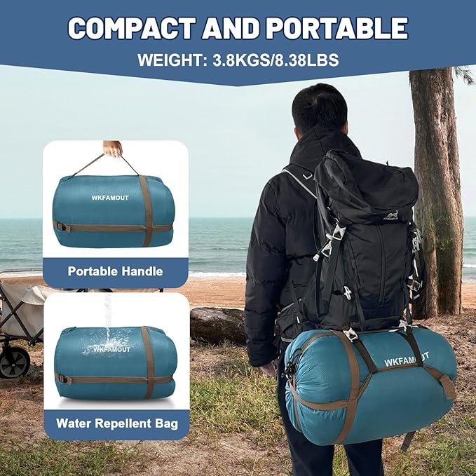 Cotton Flannel Double Sleeping Bag for Adults Machine Washable 2 Person Camping Sleeping Bag Queen Size Waterproof with Compression Sack for Cold Weather 3-4 Seasons