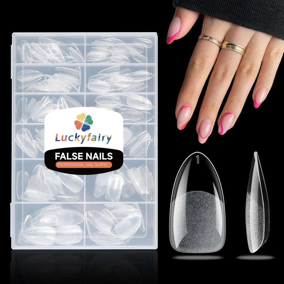 Short Almond Gel Nail Tips, Half Matte Shape Nail Tips Pre-file Soft Gel Short Almond Fake Nails 240pcs Full Cover Acrylic Press On Nails Easy Home Salon, 12 Sizes, Luckyfairy