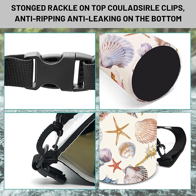 Waterproof Dry Bag,Roll Top Beach Starfish Seashell Waterproof Backpack 5L/10L/20L Floating and Lightweight Bags for Kayaking, Boating, Fishing, Swimming and Camping