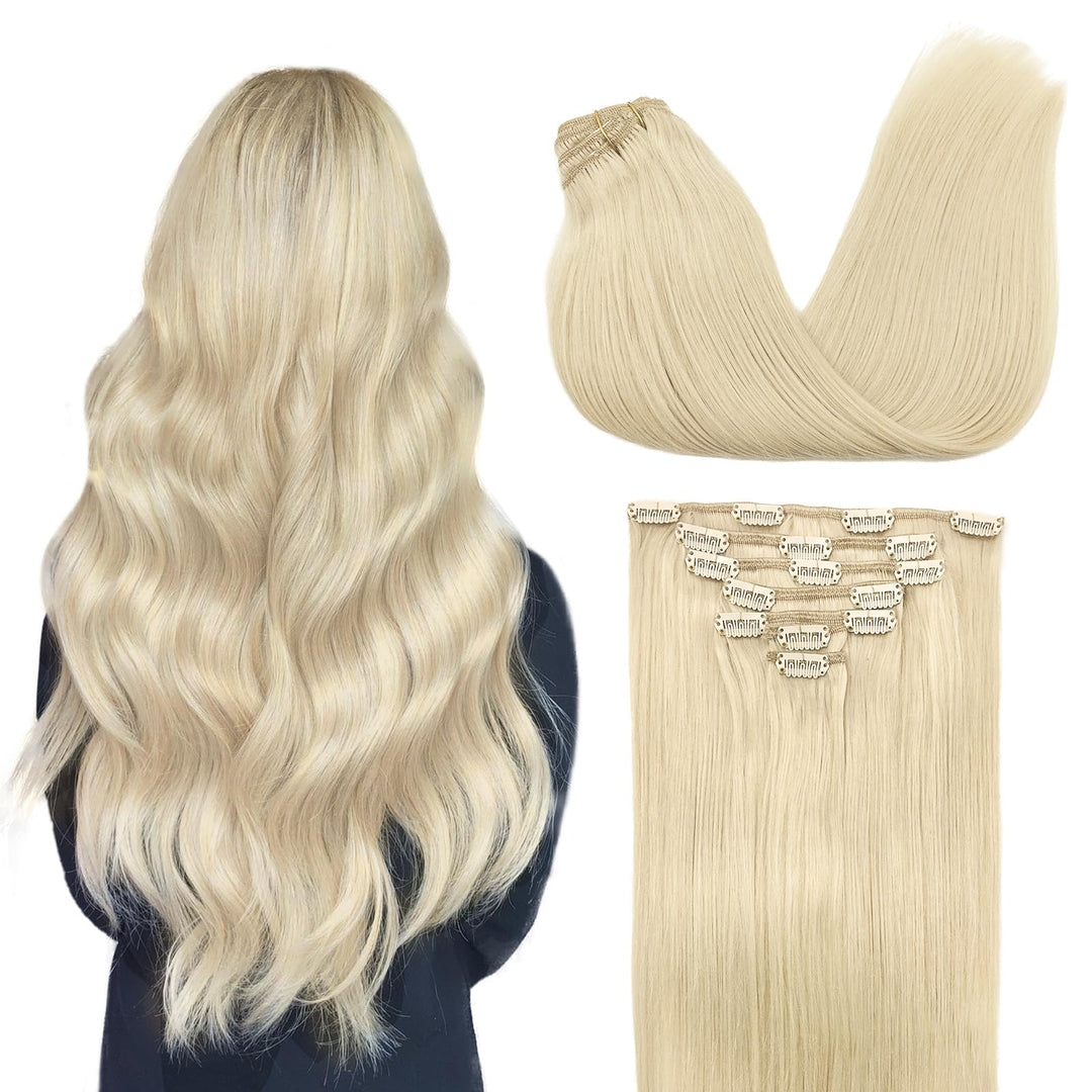 Doores Human Hair Clip In Extensions Platinum Blonde 14 Inch 120G 7Pcs Clip In Hair Extensions Remy Hair Extensions Natural Hair