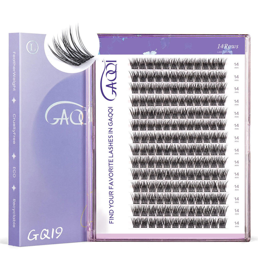 GAQQI Lash Clusters, Eyelash Cluster C Curl 14mm Cluster lashes, Individual Lashes 168pcs False Eyelashes Wispy Cluster Eyelash Extensions (GQ19, C Curl, 14mm)