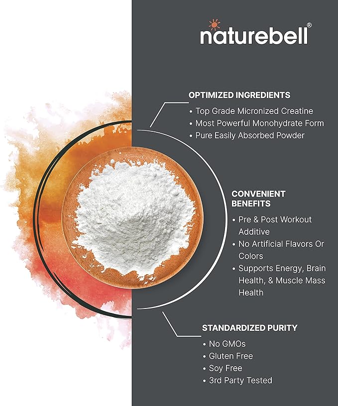 NatureBell 2 Pack Instant Creatine Monohydrate Powder 500 Grams, 5000mg Per Serving, Unflavored Micronized Creatine Powder - Pre Workout | Keto | Vegan | Dissolves Easy | Filler Free