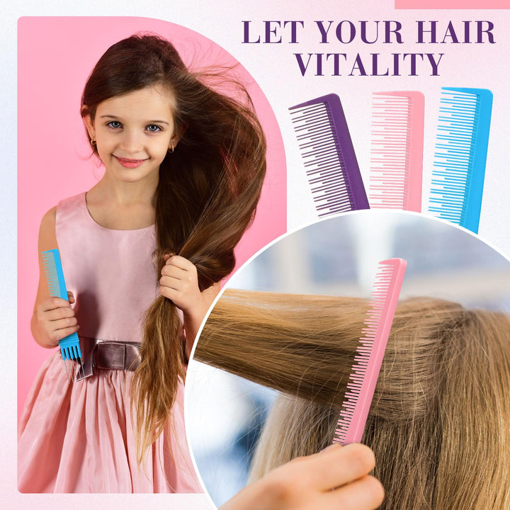 Leinuosen 3 Pack Carbon Lift Teasing Combs with Metal Prong, Hair Pick Comb for Women Hair Styling(Blue, Pink, Purple)