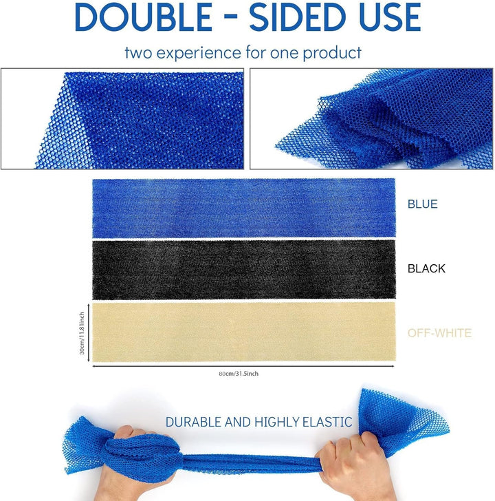 3-Piece African Net Bath Sponge Set | Exfoliating Body Scrubber | Blue