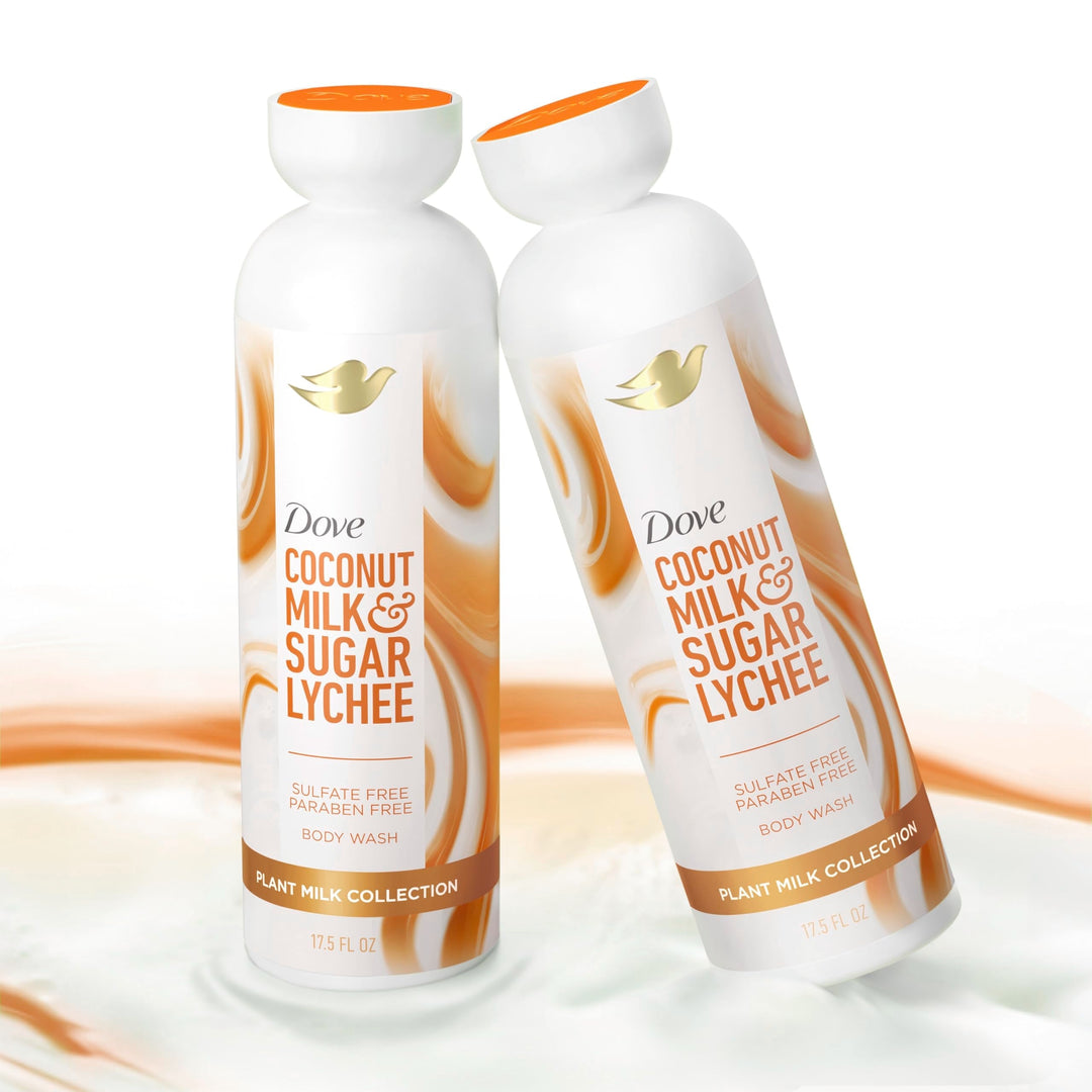 Dove Plant Milk Cleansing Body Wash Coconut & Lychee for Moisturized Skin Gentle Cleanser, No Sulfate Cleansers or Parabens, 98% Biodegradable 17.5 fl oz