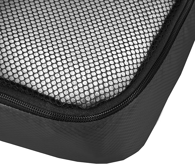 Amazon Basics Large Packing Cubes for Travel, Packing Organizers, 4-Piece-Set With Double Zipper Pulls and Mesh Top Panel, 100% Durable Polyester, Black, 17.5"L x 12.8"W x 3.3"H
