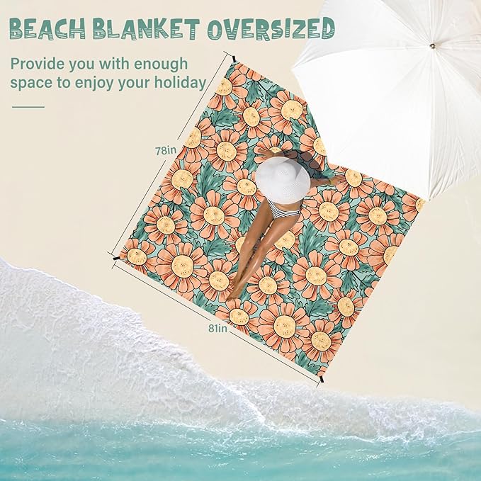 Beach Blanket Waterproof Sandproof 1-7 Adult Oversized 78 '' × 81 '' Lightweight Durable Compact Sand Free Beach Mat for Travel Camping Hiking Picnic Blanket Extra Large