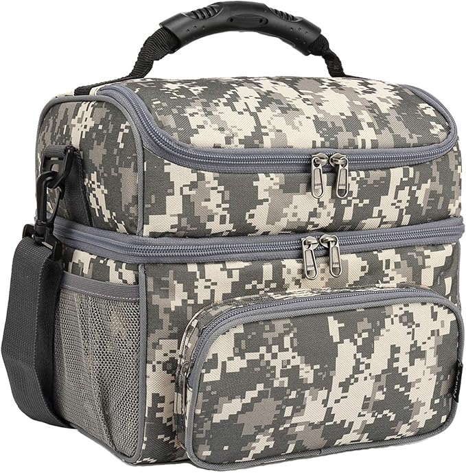 FlowFly Double Layer Cooler Insulated Lunch Bag Adult Lunch Box Large Tote Bag for Men, Women, With Adjustable Strap,Front Pocket and Dual Large Mesh Side Pockets