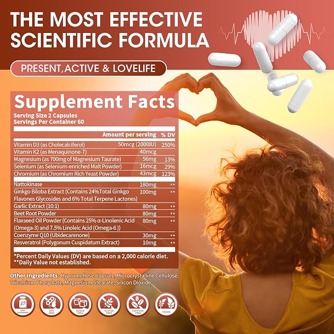 Magnesium Taurate Capsules, 12-in-1 Complex - Beet Root, CoQ10, Resveratrol for Heart Support, Immue Support, High Absorption Magnesium Taurate Complex Supplement for Men and Women, 120 Capsules