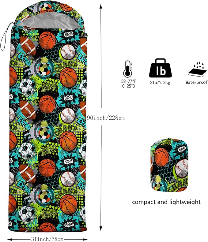 AILONEN Cartoon Fox Camping Sleeping Bag for Boys Girls Adults,Lightweight & Waterproof,3 Season Warm & Cold Weather,Portable,Kawaii Fox Printed Sleeping Bag,Traveling,Camping,Hiking