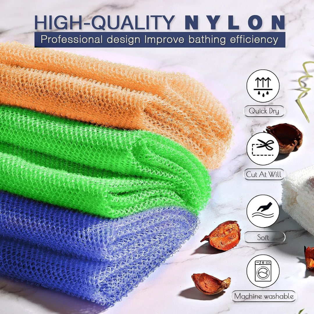 3-Piece African Net Bath Sponge Set | Exfoliating Body Scrubber | Black, Blue, Brown
