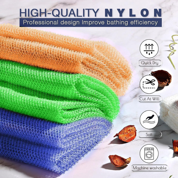 3-Piece African Net Bath Sponge Set | Exfoliating Body Scrubber | Black, Blue, Brown