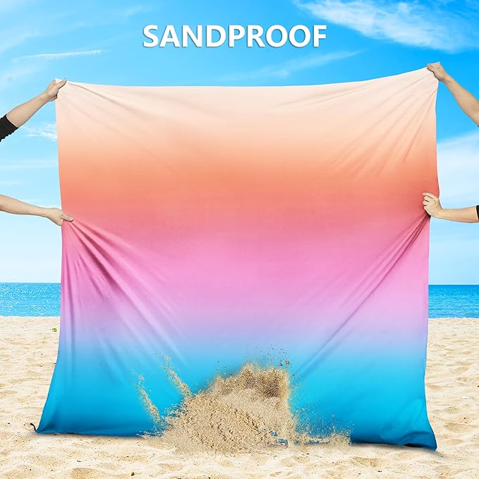 Beach Blanket Waterproof Sandproof Beach Mat 79" X 83" /10'x9'for 2-8 Adults Quick Drying Outdoor Picnic Mat Beach Accessories for Travel, Camping, Hiking