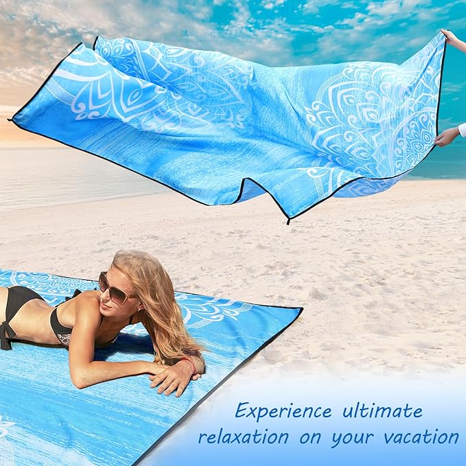 AISPARKY Beach Blanket Waterproof Sandproof, Oversized Large Beach Mat 79" X 83"/120"x108" for 1-8 Adults, Quick Drying&Compact&Lightweight, Picnic Mat Vacation Essentials for Beach Camping Travel