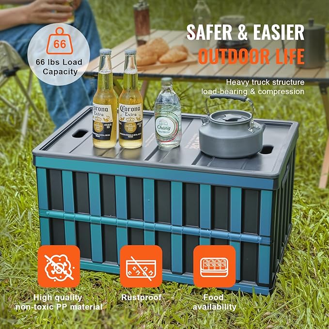 VEVOR 65L Collapsible Storage Bins with Lids 3 Packs, Stackable Utility Crates with Handles, Large Folding Containers for Organizing Tools, Books, Food, Drinks, Camping&Transport