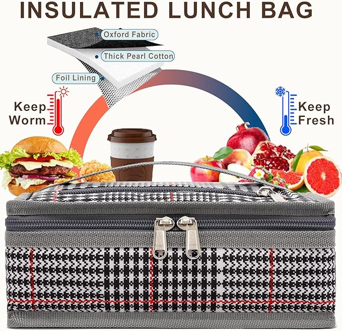 FlowFly Small Insulated Lunch box Portable Soft Bag Mini Cooler Thermal Meal Tote Kit with Handle for Work & School (W&B)