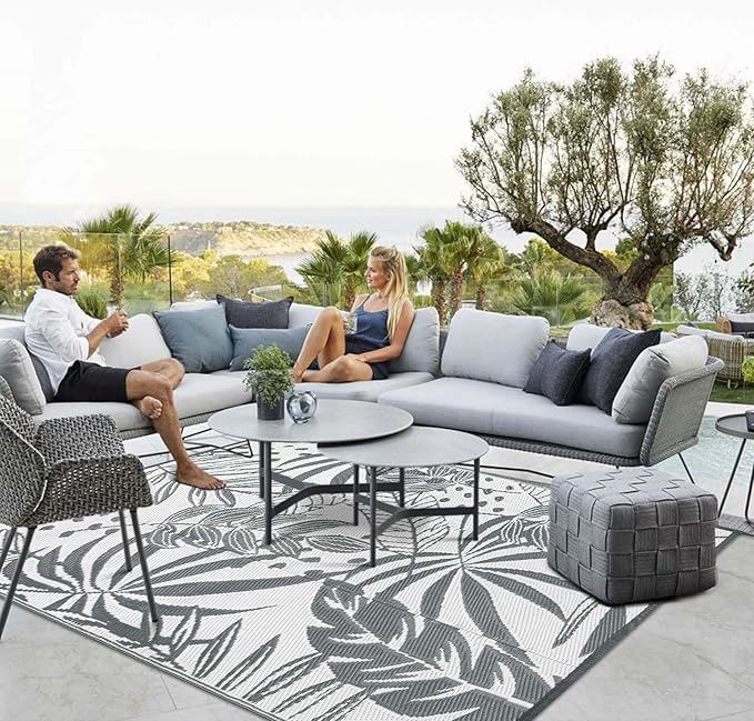 Anidaroel Outdoor Rugs 8x10ft for Patios Clearance Waterproof, Reversible Tropical Plastic Straw Camping Mat Outside Rug, Large Outdoor Area Rug for RV, Porch, Deck, Balcony, Picnic(8'x10')