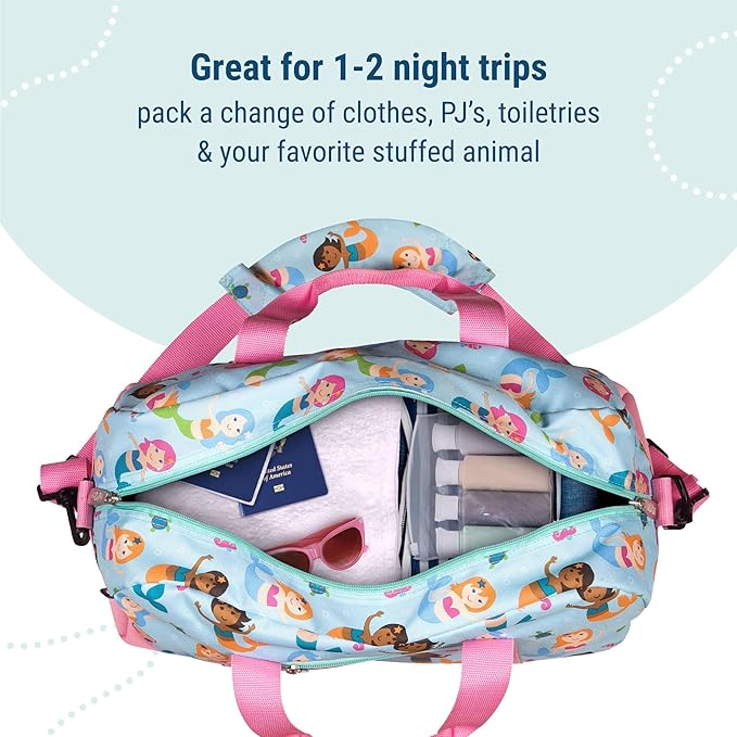 Wildkin Kids Overnighter Duffel Bag – Carry-On Size, Ideal for School & Sleepovers – Mermaids