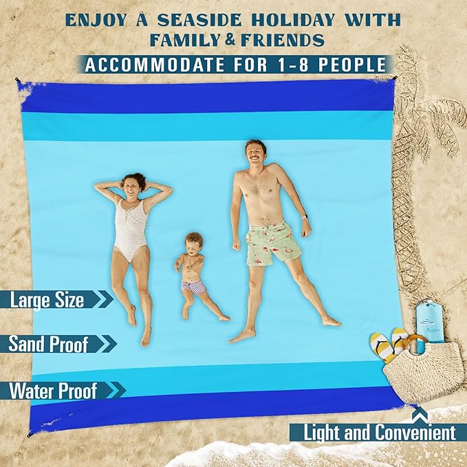 Beach Blanket Sandproof Waterproof 10'×9' 1-8 Adults Oversized,Compact Lightweight Durable Beach Mat for Travel Camping Hiking Picnic Blanket