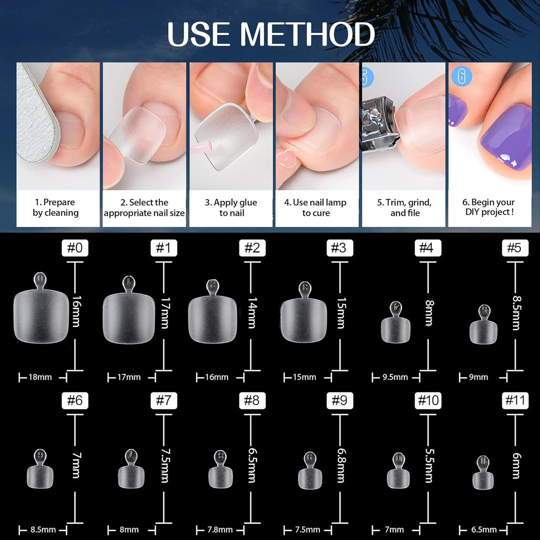 504Pcs Matte Soft Gel Toe Nail Tips | Full Cover for DIY Nail Extensions