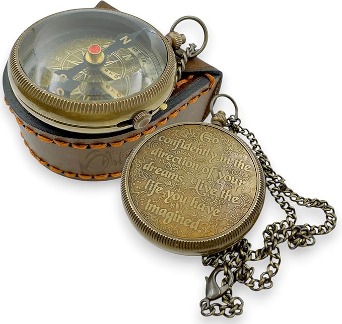 True North Compass – Go Confidently in The Direction of Your Dreams – Embossed Brass Compass – Graduation, Confirmation, Birthday, Motivational Gift for Him, Her, Students, Boys, Girls, High School