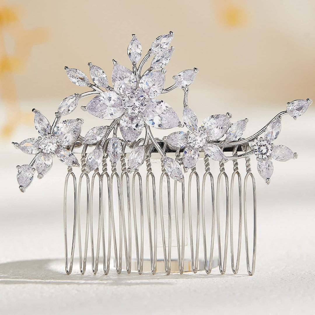 AW BRIDAL Cubic Zirconia Wedding Hair Comb - Silver - All Hair Types - Brides, Bridesmaids, Women