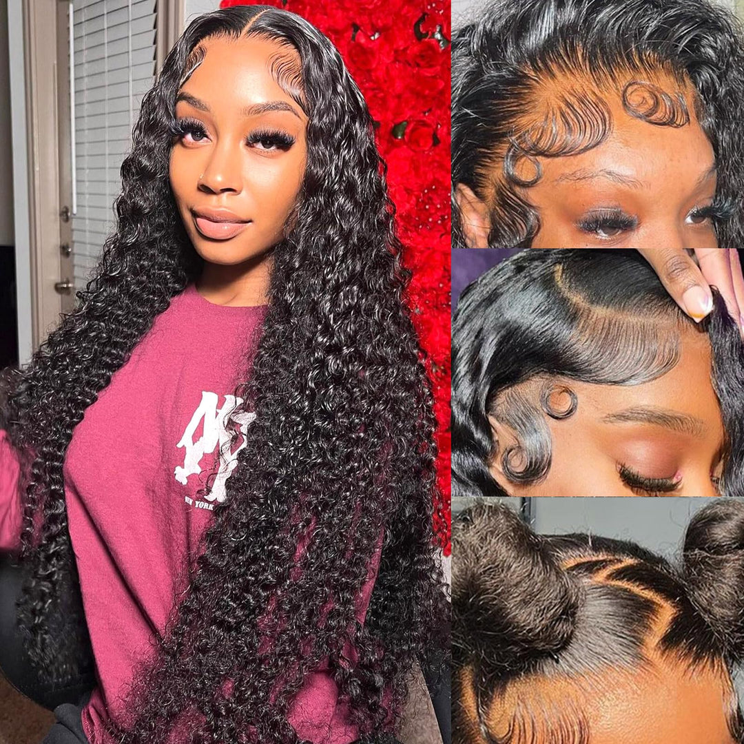 LRV 36 Inch Deep Wave Lace Front Wig Human Hair 13x4 HD Full Frontal Deep Wave Curly Human Hair 180 Density Wet And Wavy Glueless Deepwave Wigs For Women Pre Plucked