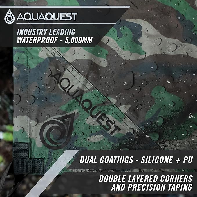 AquaQuest Safari Camping Tarp - Lightweight Durable Rain Fly - Waterproof Camping Essentials for Hiking, Backpacking & Hammock, 15 x 15 ft, Woodland Camo