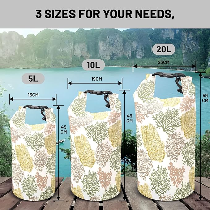 Waterproof Dry Bag,Roll Top Coastal Summer Beach Coral Small Waterproof Backpack 5L/10L/20L Floating and Lightweight Bags for Kayaking, Boating, Fishing, Swimming and Camping