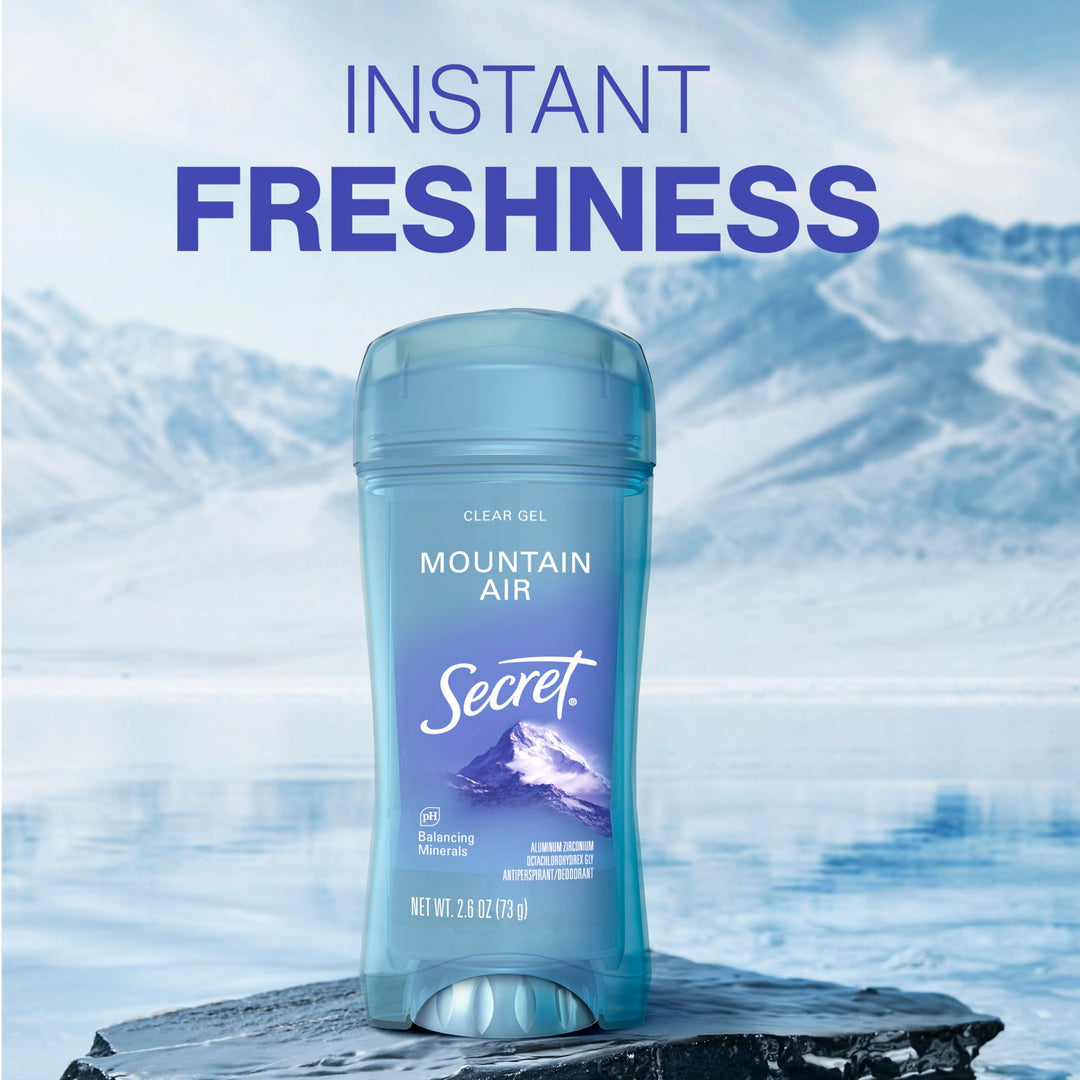 Secret Fresh Antiperspirant Deodorant for Women, 72hr Breathable Sweat & Odor Protection, Instant Freshness & Gentle, PH Balancing Minerals, Clear Gel, Mountain Air Scent, 2.6 oz