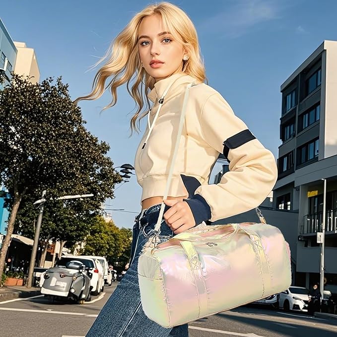 Gym Sports Duffle With Wet Pocket, Dance and Overnight Bag With Waterproof Shoe Pouch and Air Hole for Girls, Kids, Women - Travel Foldable