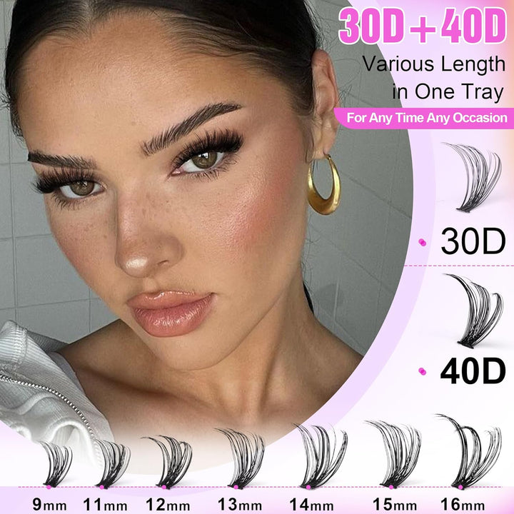 80D Full Volume Eyelash Clusters Kit | DIY Lash Extensions with Bond & Tweezers