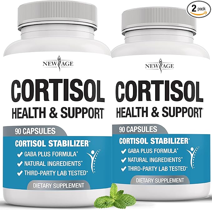 NEW AGE Cortisol Supplement for Women - Natural Cortisol Detox Manager Reducer - Ashwagandha, GABA, 5 HTP, L-Tryptophan, L-Theanine - 180 Count