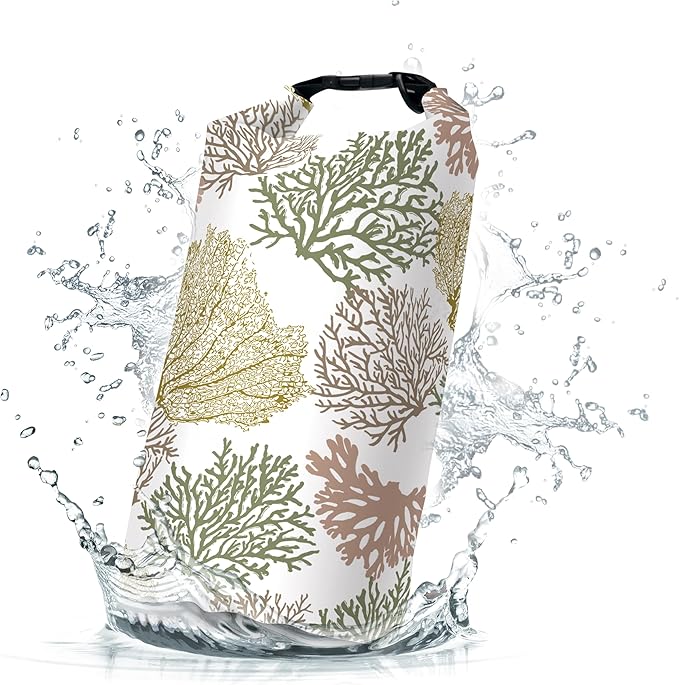 Waterproof Dry Bag,Roll Top Coastal Summer Beach Coral Waterproof Backpack 5L/10L/20L Floating and Lightweight Bags for Kayaking, Boating, Fishing, Swimming and Camping