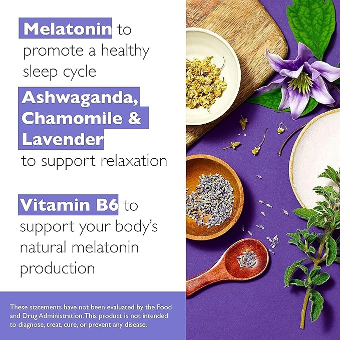 Bach RESCUE PLUS Sleep & Stress Support Gummies, Nighttime Dietary Supplement with 1mg Melatonin, Ashwagandha, Chamomile, Lavender & Vitamin B6, Natural Blueberry Flavor, Vegan & Gluten-Free, 60 Count