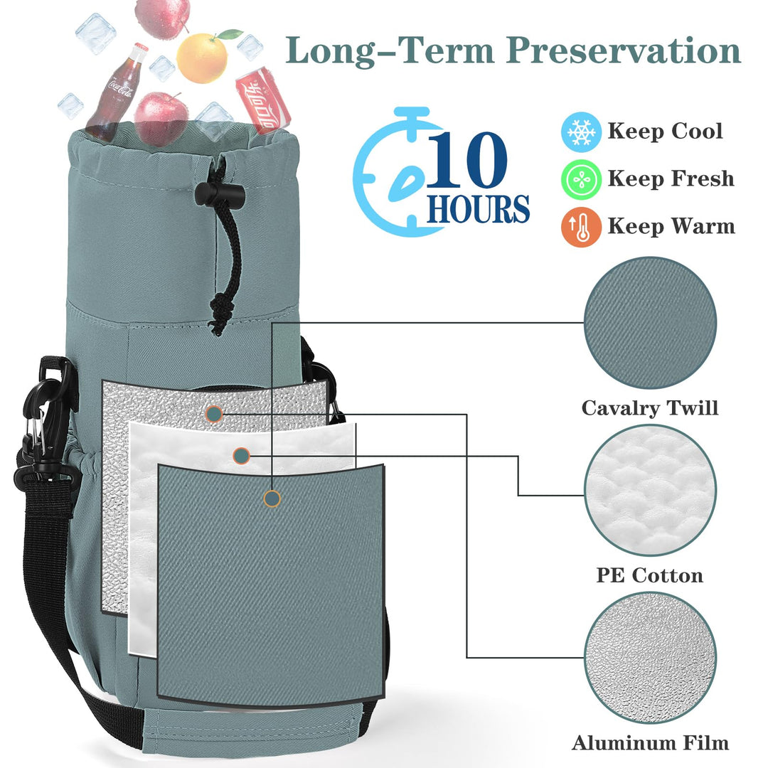 FCQQYWZ Half Gallon Water Bottle Sling Bag Case,64/87oz Insulated Crossbody Water Bottle Pouch Holder Sleeve for Walking with Strap and Pockets for Men/Women Walking Hiking Camping Travel (Turquoise)