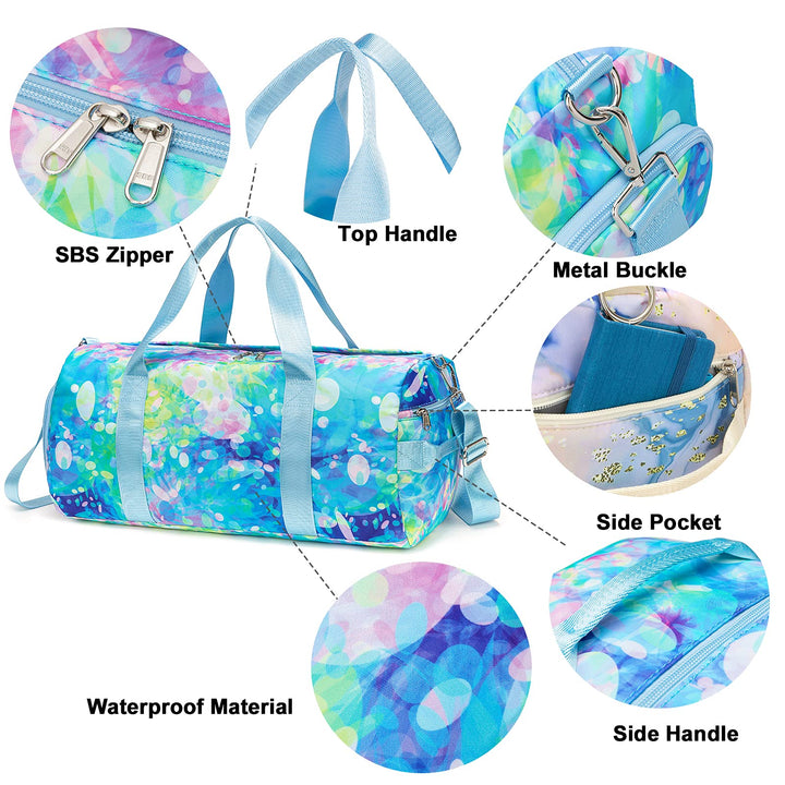 Duffle Bag for Girls Dance Bag Sport Gym Bag Weekender Carry On Workout Duffel Overnight Shoulder Bag with Shoe Compartment (Blue)