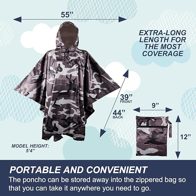Heavy Duty Rain Poncho for Backpacking, Waterproof Lightweight for Adults, Military, Emergency, Camping, Men, Women