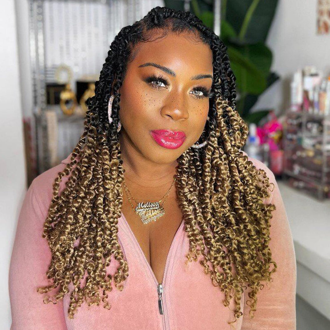 Toyotress Tiana Passion Twist Hair - 16 Inch 8 Packs Pre-Twisted Crochet Braids Ombre Brown, Shoulder Length Pre-Looped Syntheti