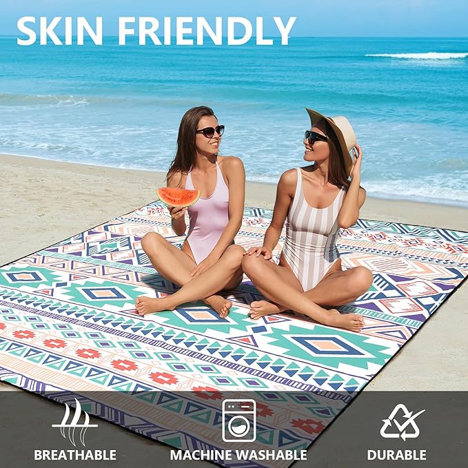 AISPARKY Beach Blanket Waterproof Sandproof, Oversized Large Beach Mat 79" X 83"/120"x108" for 1-8 Adults, Quick Drying&Compact&Lightweight, Picnic Mat Vacation Essentials for Beach Camping Travel