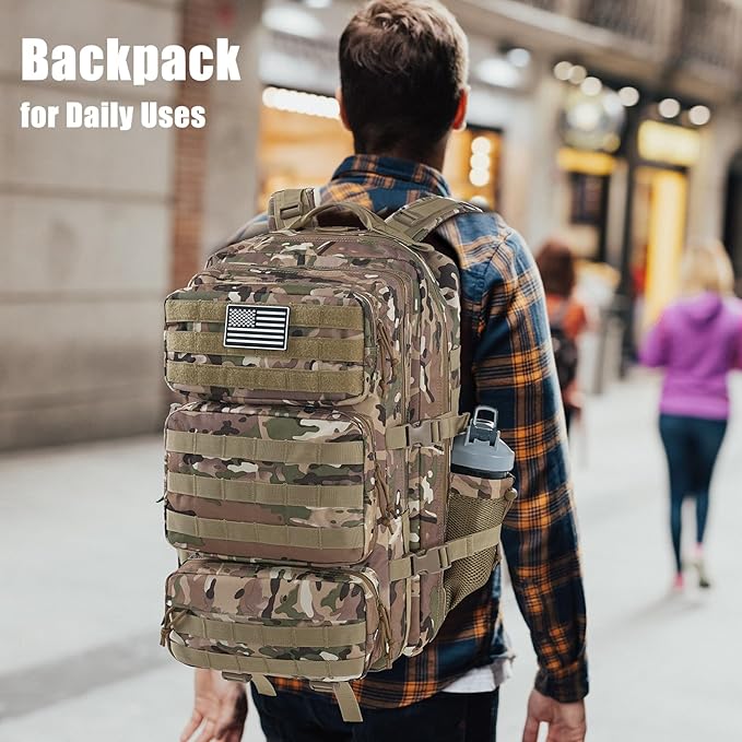 Military Tactical Backpack 50L Large Day Backpack for Men Molle Army 3 Days Assault Pack Bug Out Bag Water Resistant and Heavy Duty Hiking Treeking Rucksack - Camouflage