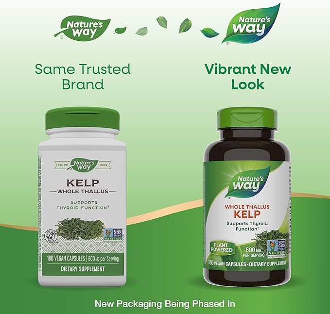Nature's Way Kelp, Supports Thyroid Function*, 600 mg per Serving, Non-GMO Project Verified, 180 Capsules (Packaging May Vary)