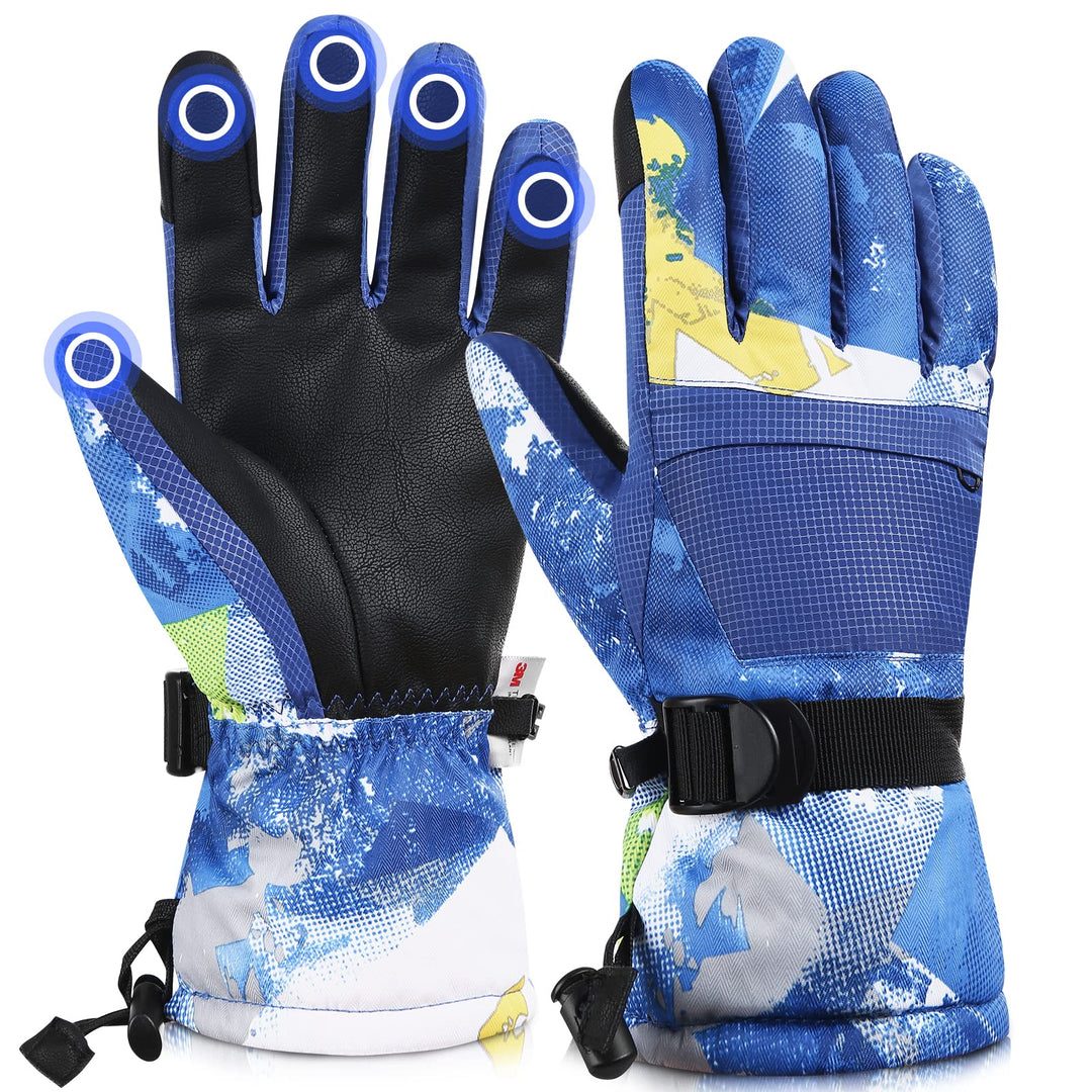 TaoQi Sports Waterproof Ski Snowboarding Gloves for Kids Men Women with 3M Thinsulate Insulation Materials Warming Gloves (Blue, M)