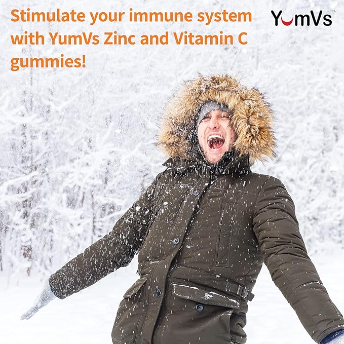 Zinc Vitamin C and Echinacea Gummies for Adults and Kids by YumVs | Chewable Gummy - Vegetarian, Halal, Kosher | Orange Flavor - 60 Count