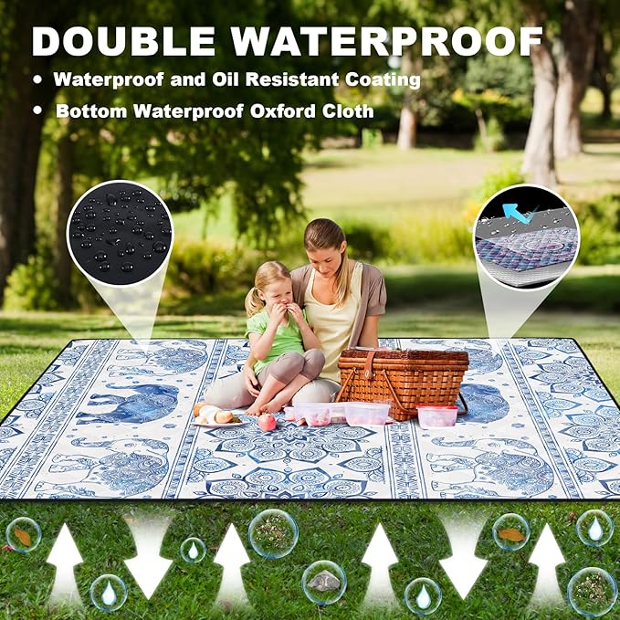 Picnic Blankets 60x80 Portable Family Roll Up Couple Blanket Sand Mats for Beach Fold Up Car Stadium Yoga Matt Lightweight Backpack Blanket Dog Car Seat Cover European Travel Hiking Essential