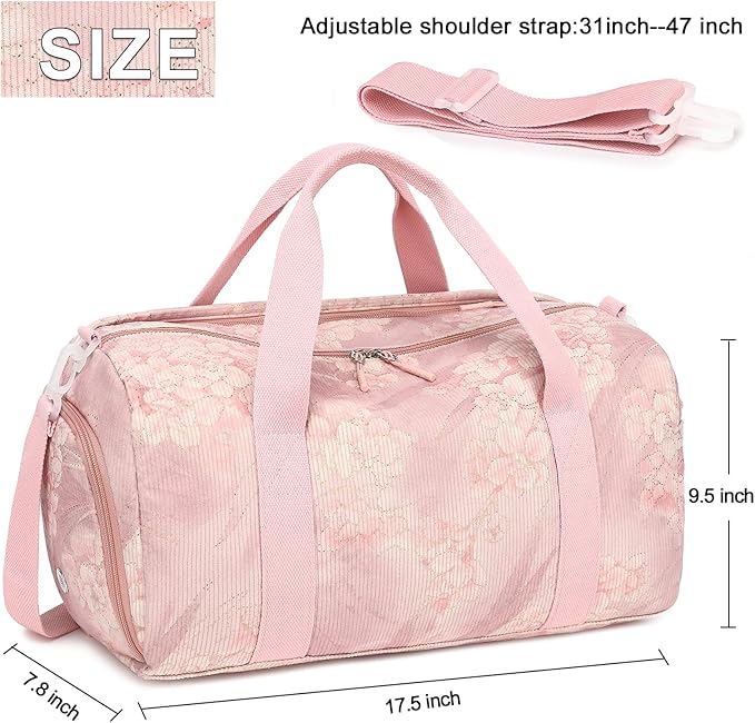 Duffle Bag for Gym Sports Women Girls Workout Travel Bag Weekender with Shoe Compartment and Wet Pocket