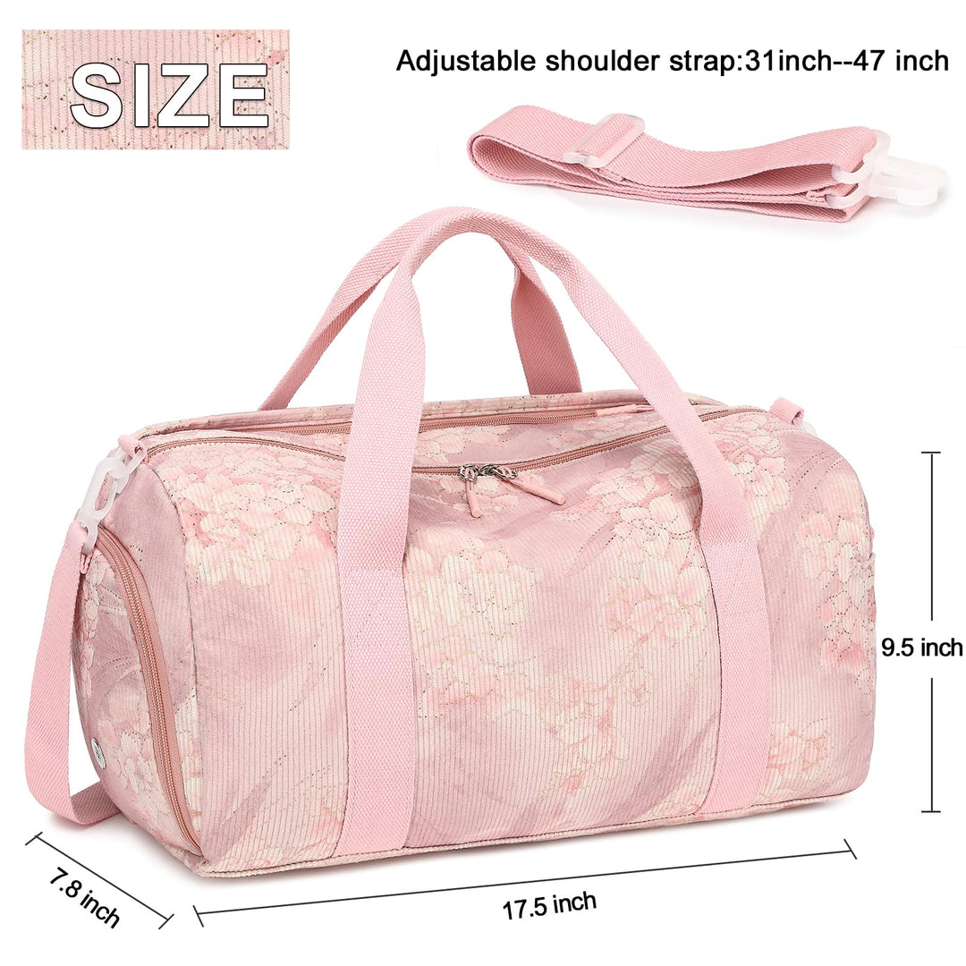 Duffle Bag for Gym Sports Women Girls Workout Travel Bag Weekender with Shoe Compartment and Wet Pocket (Floral Pink)